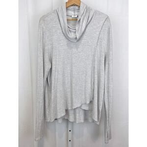 CABI Fall Sport Topper 3671 Cowl Neck Wrap Front Top Long Sleeve Gray Beige L
